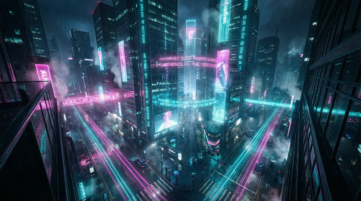 irb 竖屏短剧平台首页背景 - 赛博朋克都市夜景